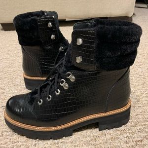 Clarks fur and croc black boots